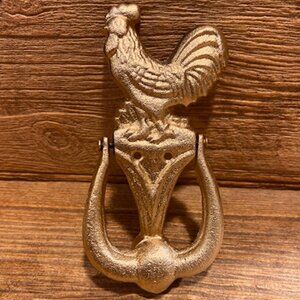 Small Gold Cast Iron Rooster Doorknocker 7 1/2" tall Farmhouse Decor 0044 Gold